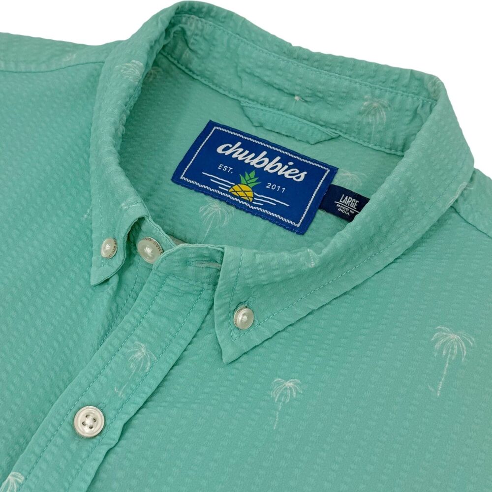 Chubbies Men's Friday Shirt Hawaiian Tropical Palm Trees Green Large